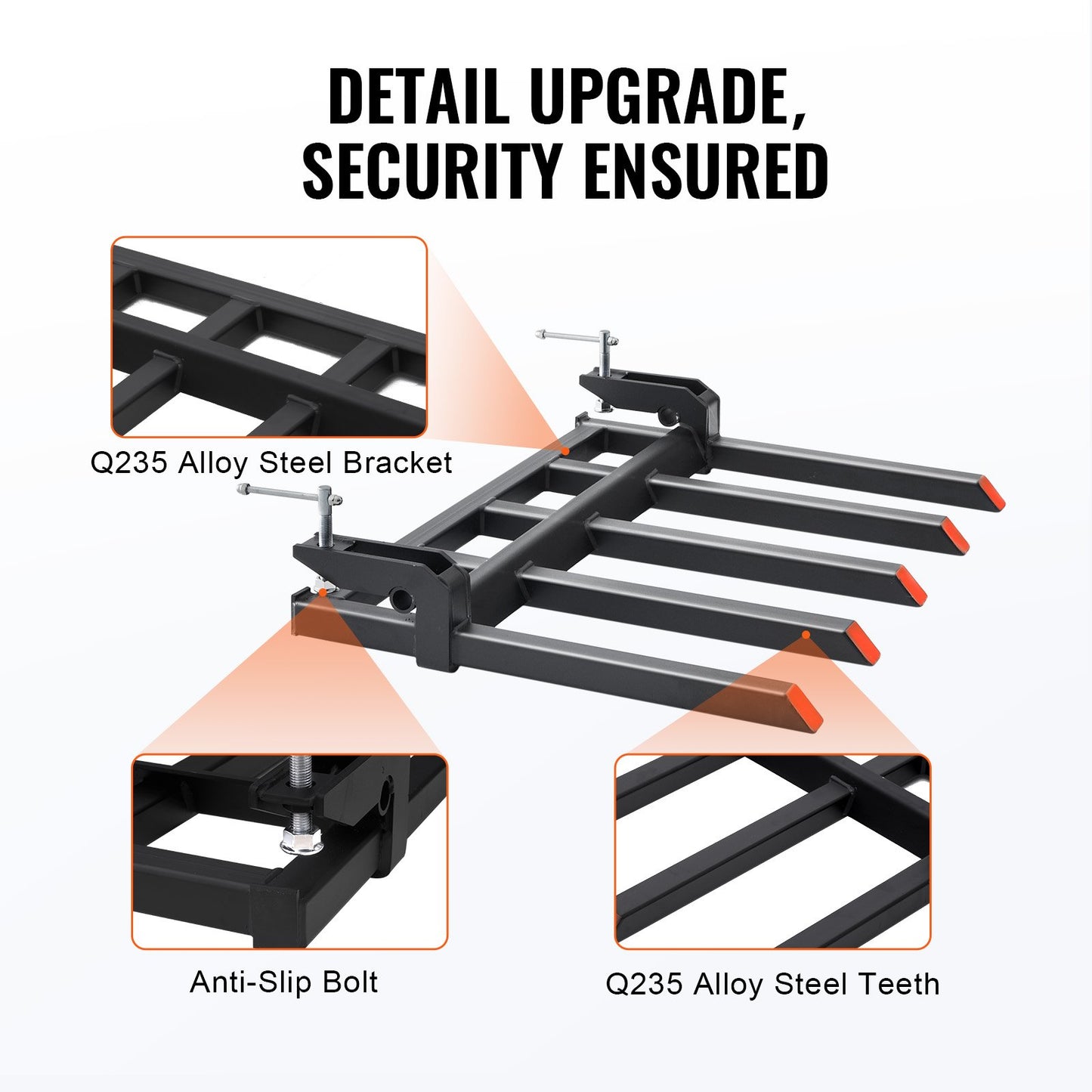 Clamp on Debris Forks to 1200 mm Bucket, 1200 kg Capacity Heavy Duty Clamp on Pallet Forks Attachments, Fit V952-NYCDCC480000YRZ31V0