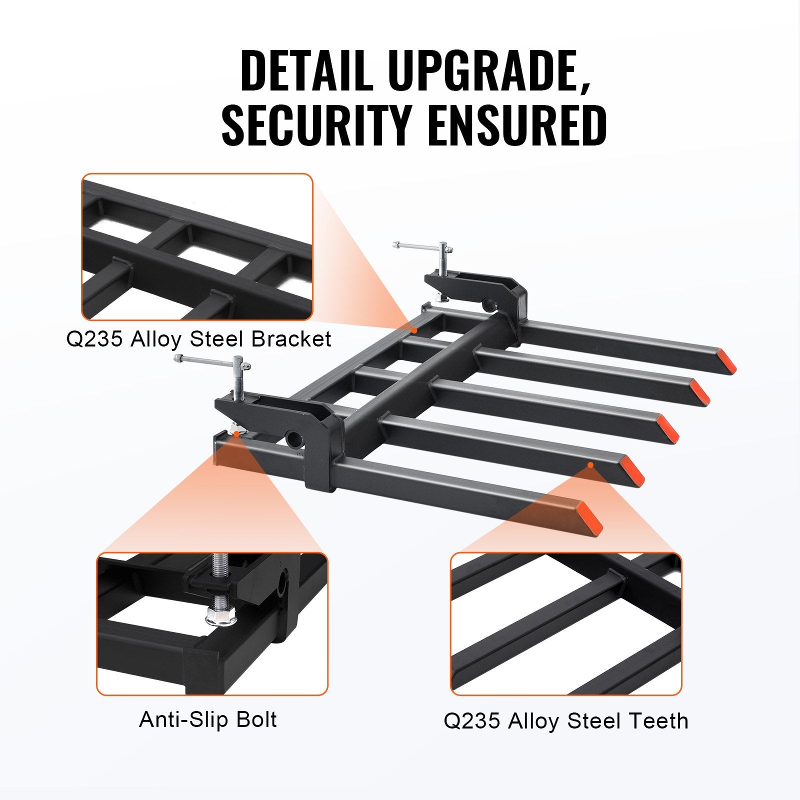 Clamp on Debris Forks to 1200 mm Bucket, 1200 kg Capacity Heavy Duty Clamp on Pallet Forks Attachments, Fit V952-NYCDCC480000YRZ31V0