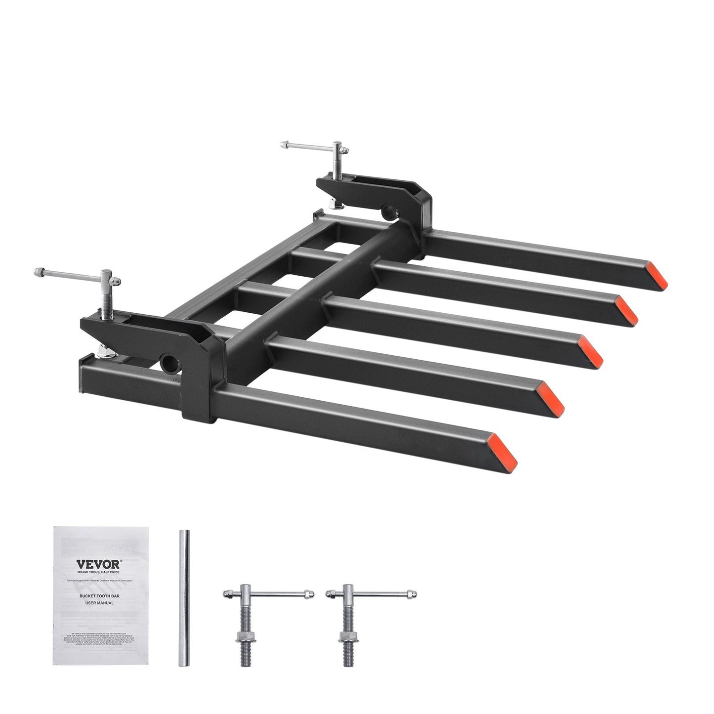 Clamp on Debris Forks to 1200 mm Bucket, 1200 kg Capacity Heavy Duty Clamp on Pallet Forks Attachments, Fit V952-NYCDCC480000YRZ31V0