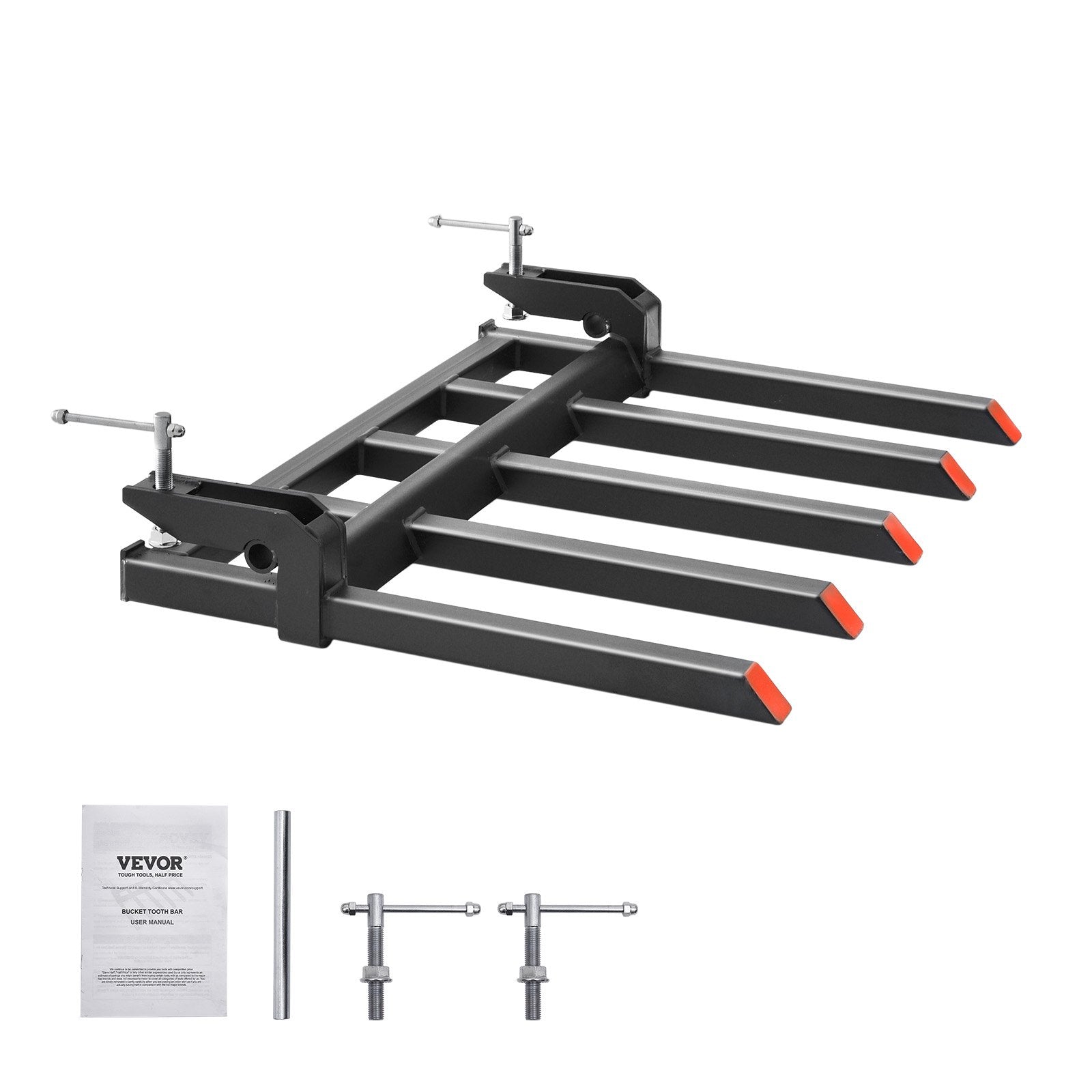 Clamp on Debris Forks to 1200 mm Bucket, 1200 kg Capacity Heavy Duty Clamp on Pallet Forks Attachments, Fit V952-NYCDCC480000YRZ31V0
