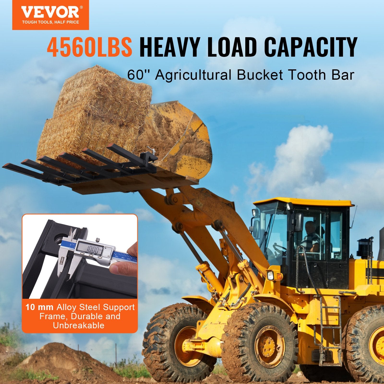 Clamp on Debris Forks to 1500 mm Bucket, 2000 kg Capacity Heavy Duty Clamp on Pallet Forks Bucket, Fit for V952-NYCDCC600000OIKRTV0