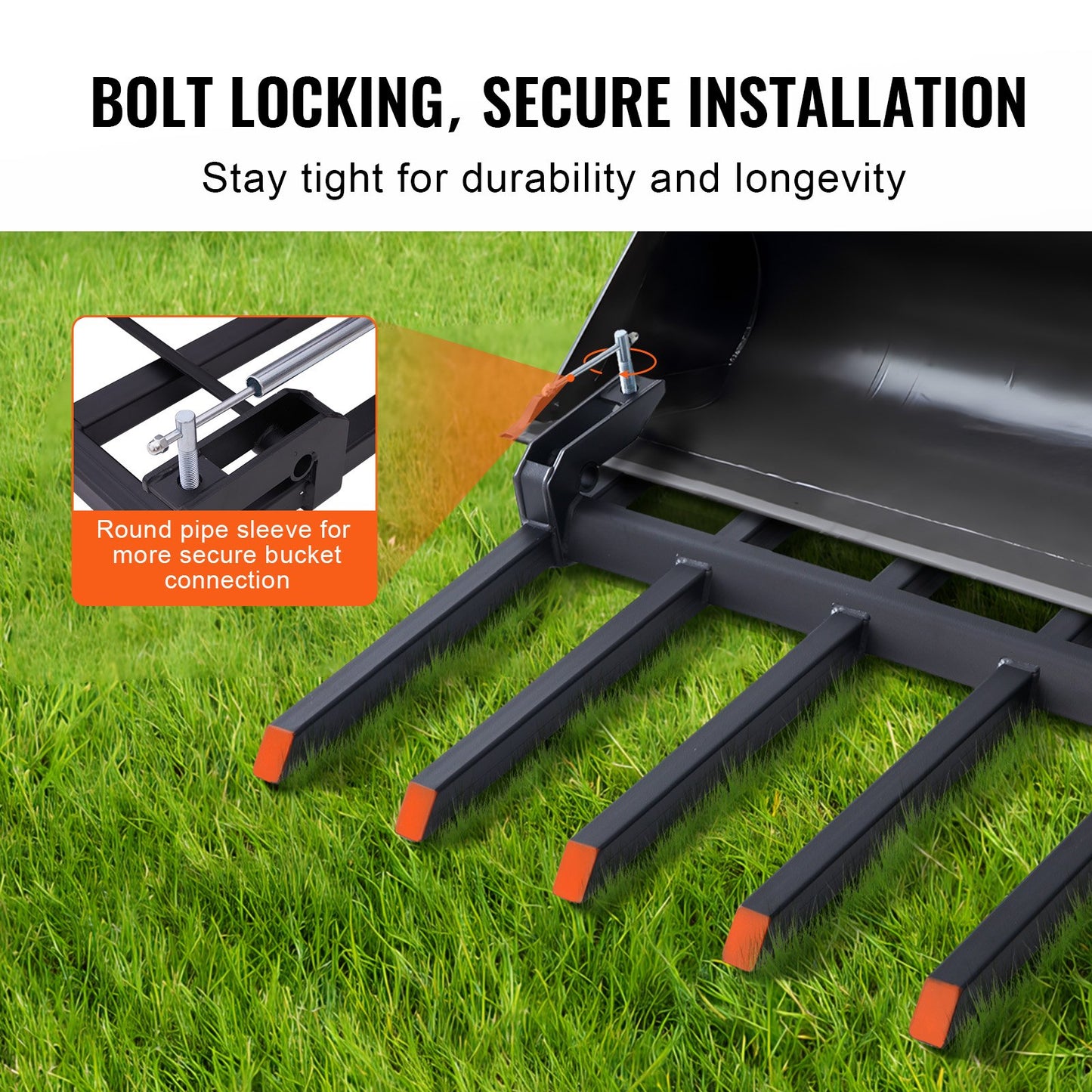 Clamp on Debris Forks to 1500 mm Bucket, 2000 kg Capacity Heavy Duty Clamp on Pallet Forks Bucket, Fit for V952-NYCDCC600000OIKRTV0