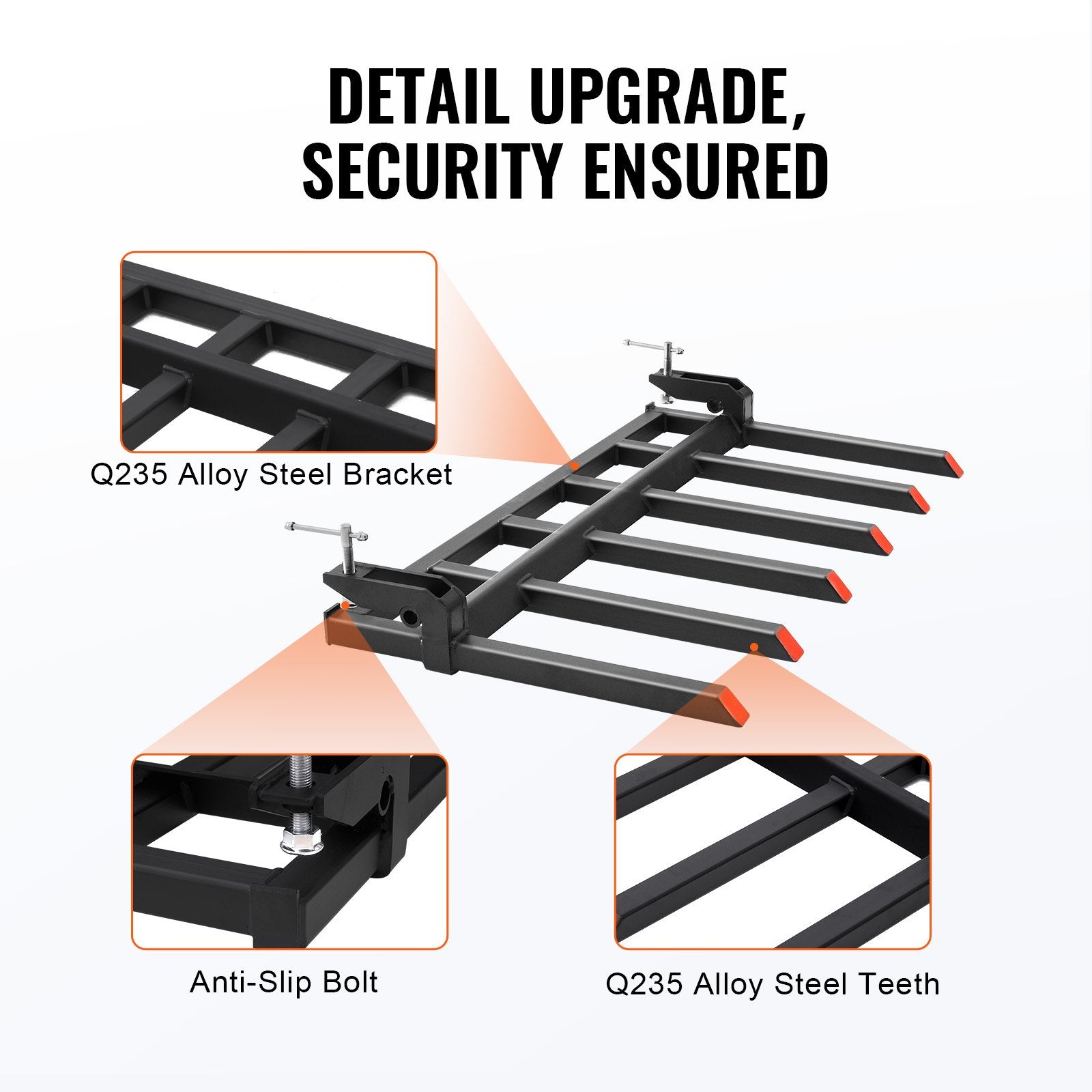 Clamp on Debris Forks to 1500 mm Bucket, 2000 kg Capacity Heavy Duty Clamp on Pallet Forks Bucket, Fit for V952-NYCDCC600000OIKRTV0