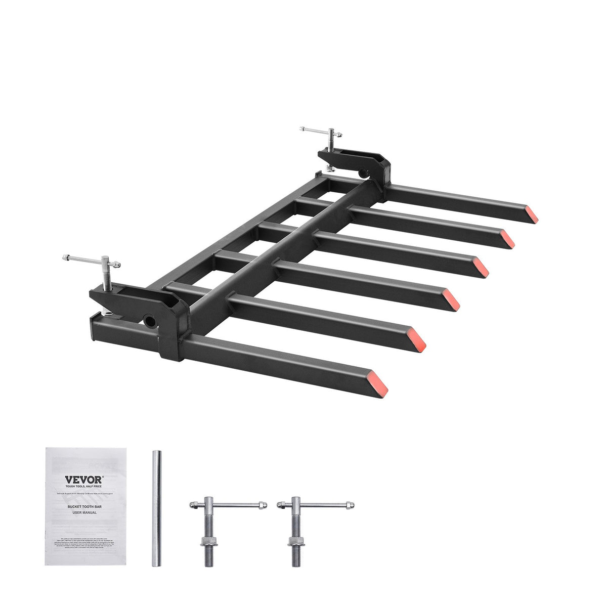 Clamp on Debris Forks to 1500 mm Bucket, 2000 kg Capacity Heavy Duty Clamp on Pallet Forks Bucket, Fit for V952-NYCDCC600000OIKRTV0