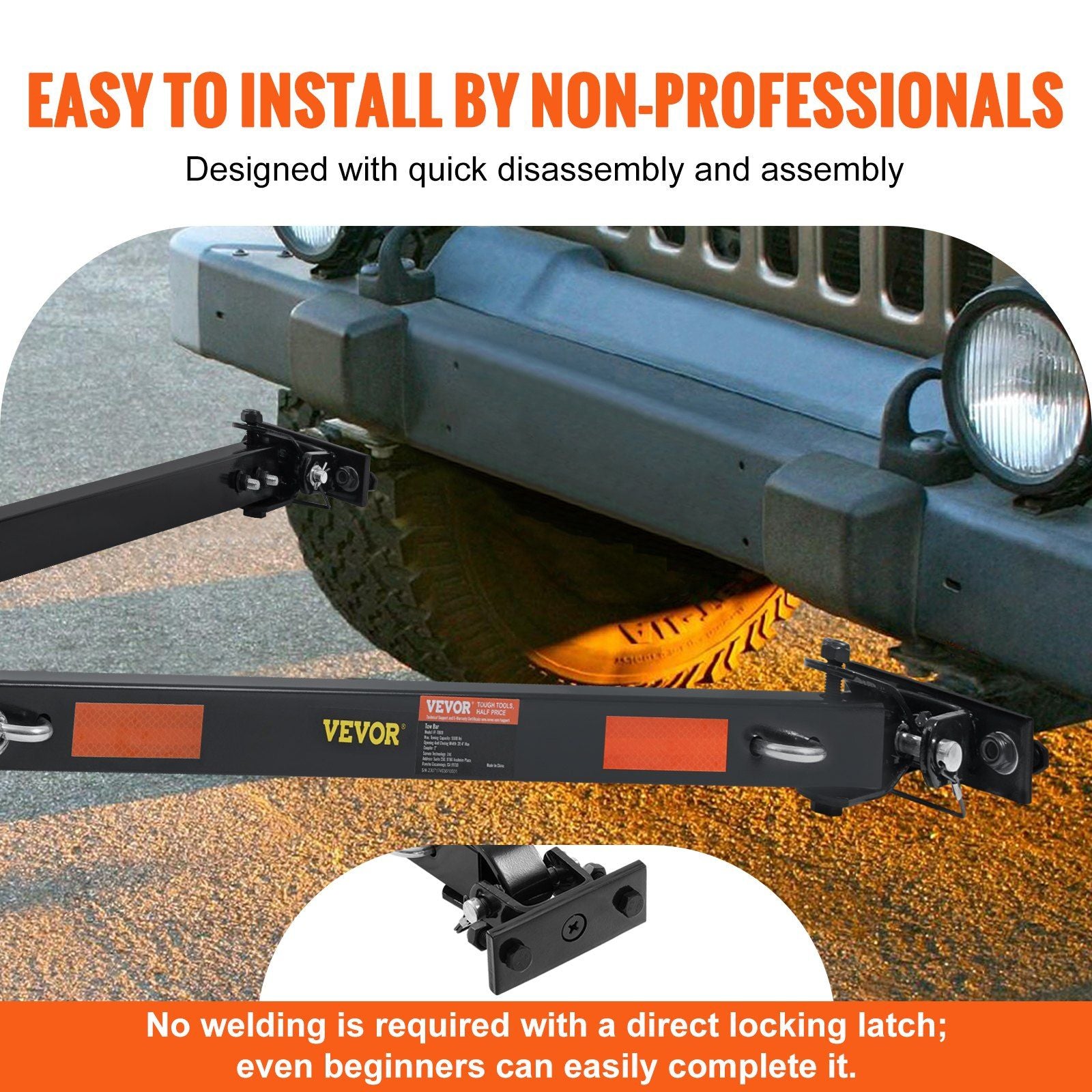 Tow Bar, 2495 kg Towing Capacity with Chains, Powder-Coating Alloy Steel Bumper-Mounted Universal Towing Bar, V952-OHQLJB5500IB0C9B0V0