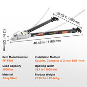 Tow Bar, 2495 kg Towing Capacity with Chains, Powder-Coating Alloy Steel Bumper-Mounted Universal Towing Bar, V952-OHQLJB5500IB0C9B0V0