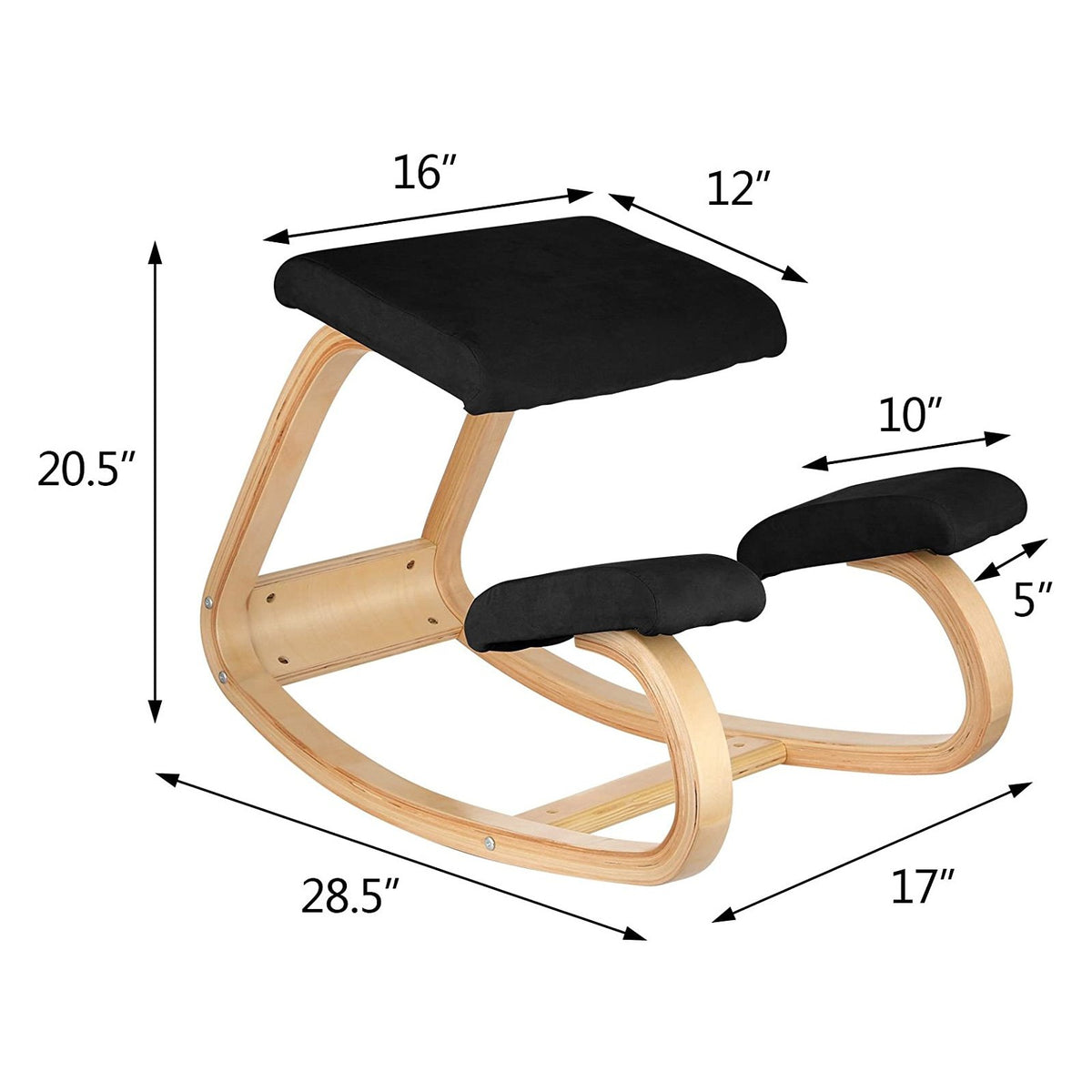 Wooden Ergonomic Kneeling Chair Memory Seat Cushion Relieving Body Black V952-OM-141HSDNY000001V0