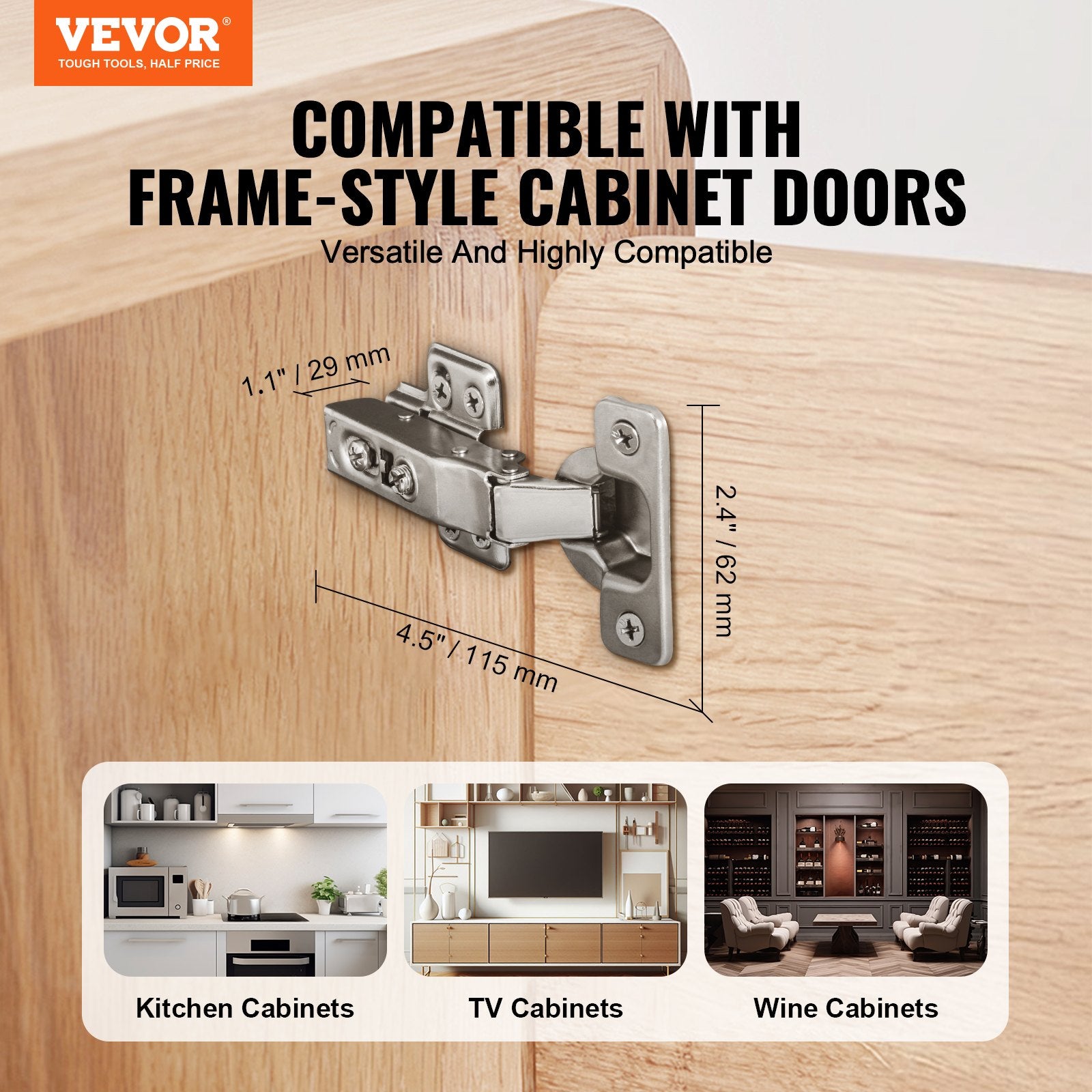Cabinet Hinges, 60 Packs Full Overlay Kitchen Cabinet Door Hinges, 100 Degree Opening Angel Soft Close V952-OSCJJL60JWKST501YV0