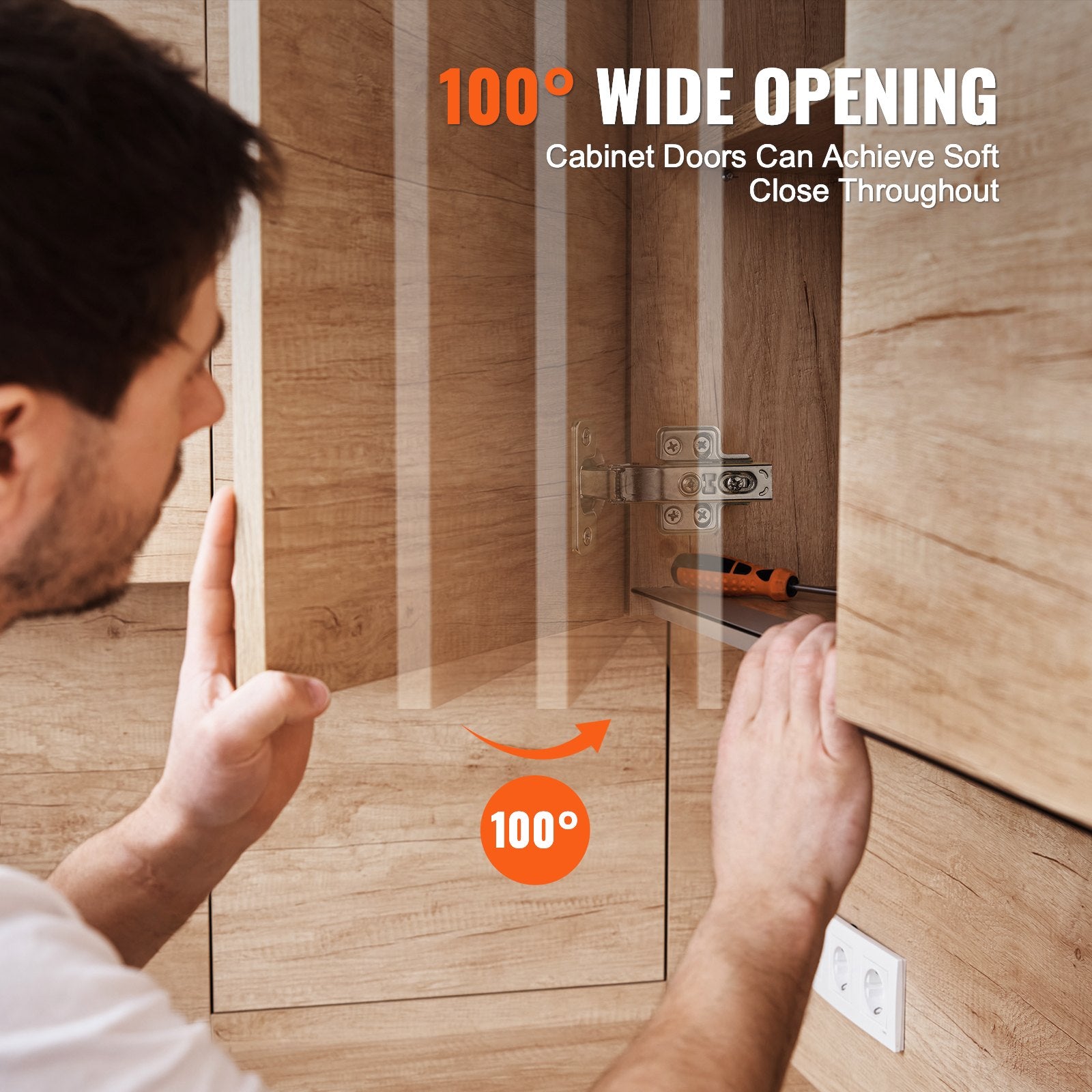 Cabinet Hinges, 60 Packs Full Overlay Kitchen Cabinet Door Hinges, 100 Degree Opening Angel Soft Close V952-OSCJJL60JWKST501YV0