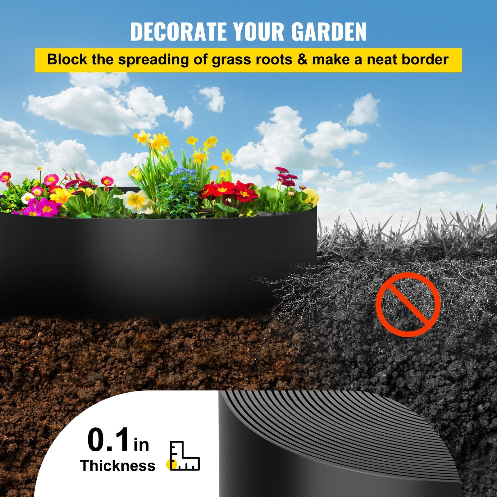 Landscape Edging, 25.4cm Depth 91.44m Total Length, Recycled HDPE Coiled Terrace Board, Flexible Bender V952-PBCPPZTJYC300NUU0V0