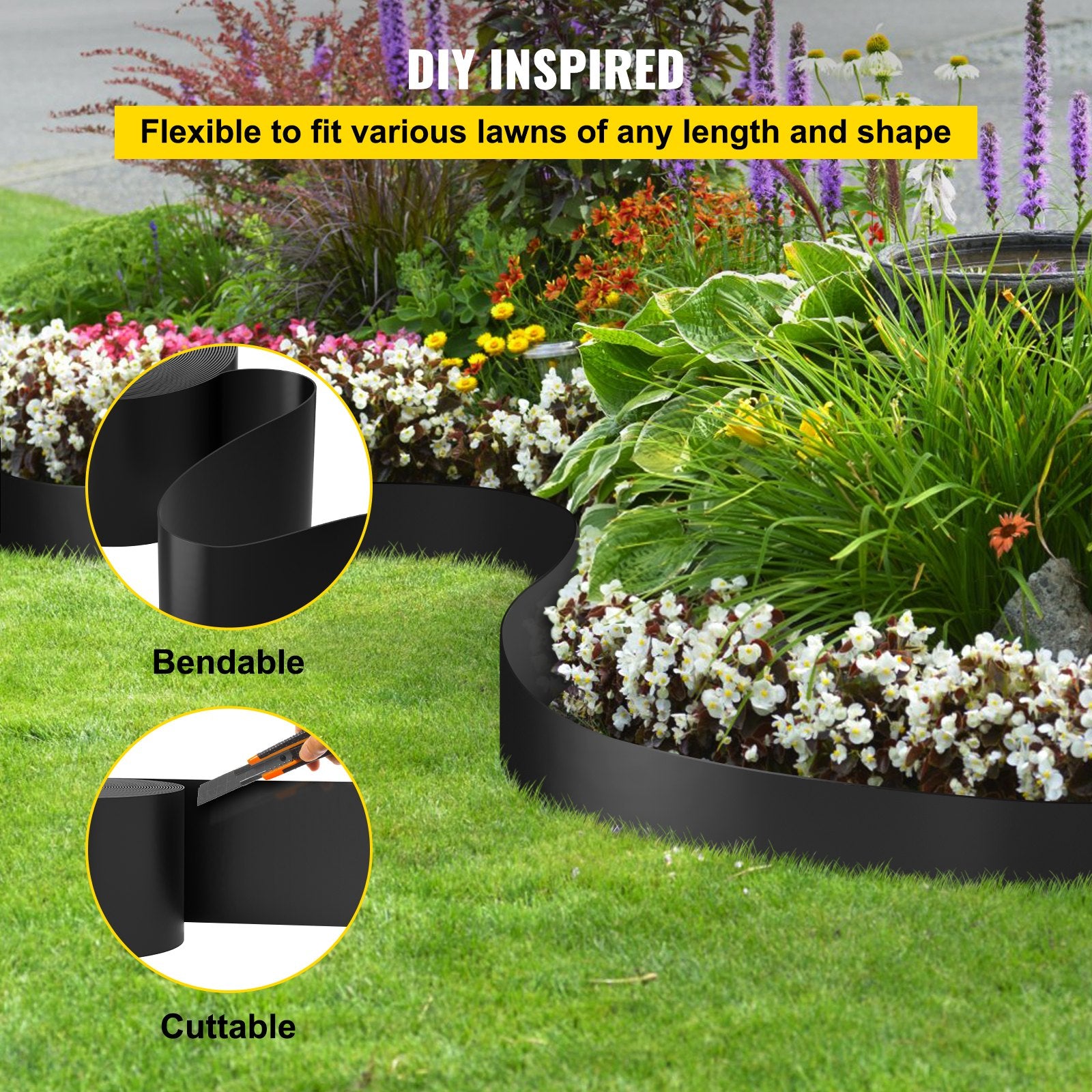 Landscape Edging, 25.4cm Depth 91.44m Total Length, Recycled HDPE Coiled Terrace Board, Flexible Bender V952-PBCPPZTJYC300NUU0V0