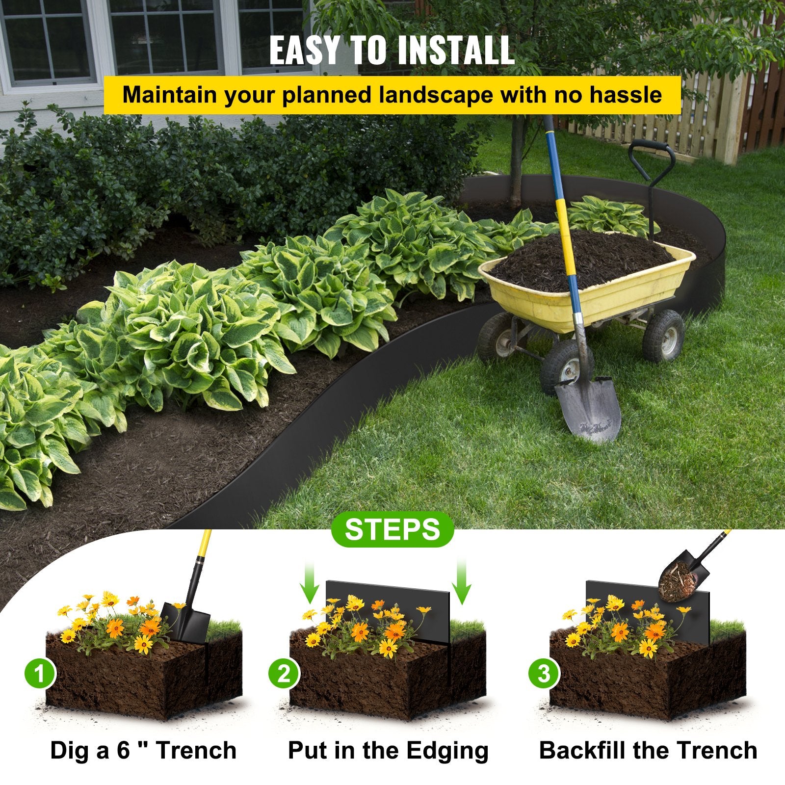 Landscape Edging, 25.4cm Depth 91.44m Total Length, Recycled HDPE Coiled Terrace Board, Flexible Bender V952-PBCPPZTJYC300NUU0V0