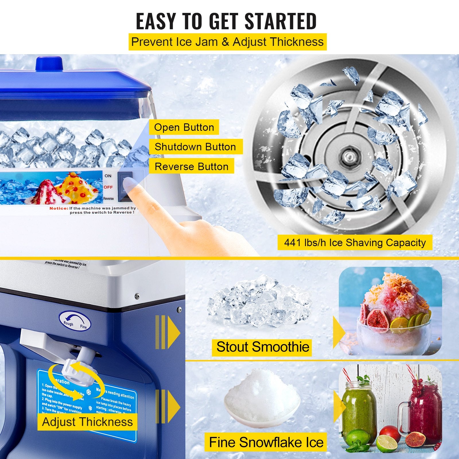 Commercial Ice Shaver Ice Shaving Machine Crusher Snow Cone Maker 200KG/H V952-PBJBY-18800000001V3