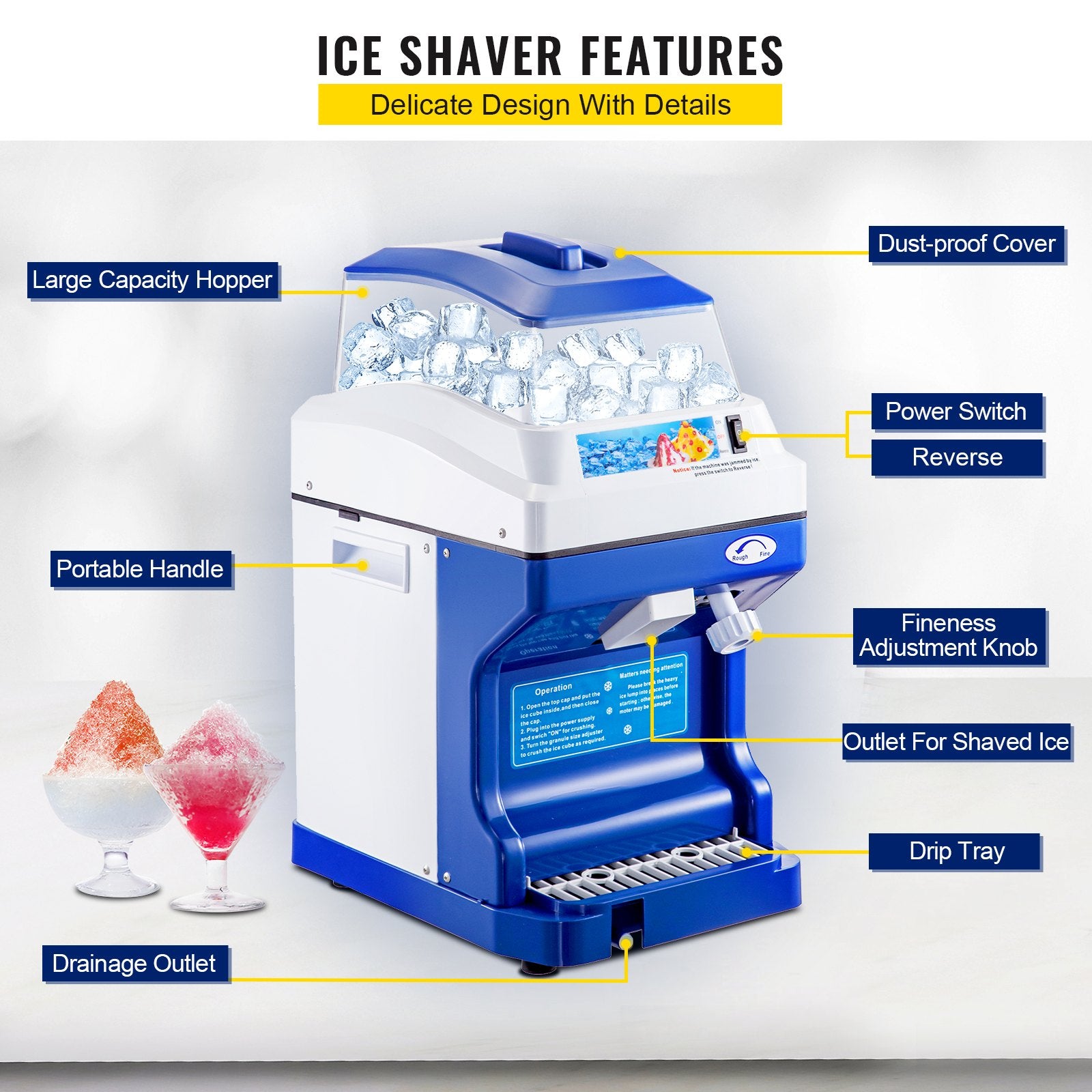 Commercial Ice Shaver Ice Shaving Machine Crusher Snow Cone Maker 200KG/H V952-PBJBY-18800000001V3