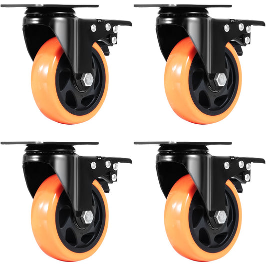 Caster Wheels, 101.6 mm Swivel Plate Casters, Set of 4, with Security A/B Locking No Noise PVC Wheels, Heavy V952-PBJLCSJAZ4J3LNWL1V0