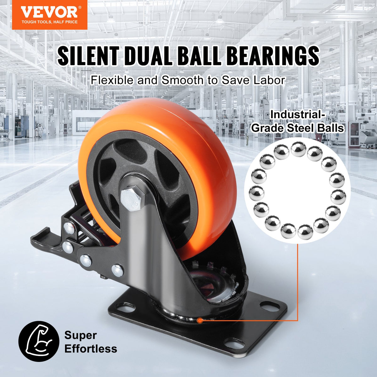 Caster Wheels, 101.6 mm Swivel Plate Casters, Set of 4, with Security A/B Locking No Noise PVC Wheels, Heavy V952-PBJLCSJAZ4J3LNWL1V0