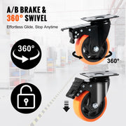 Caster Wheels, 101.6 mm Swivel Plate Casters, Set of 4, with Security A/B Locking No Noise PVC Wheels, Heavy V952-PBJLCSJAZ4J3LNWL1V0