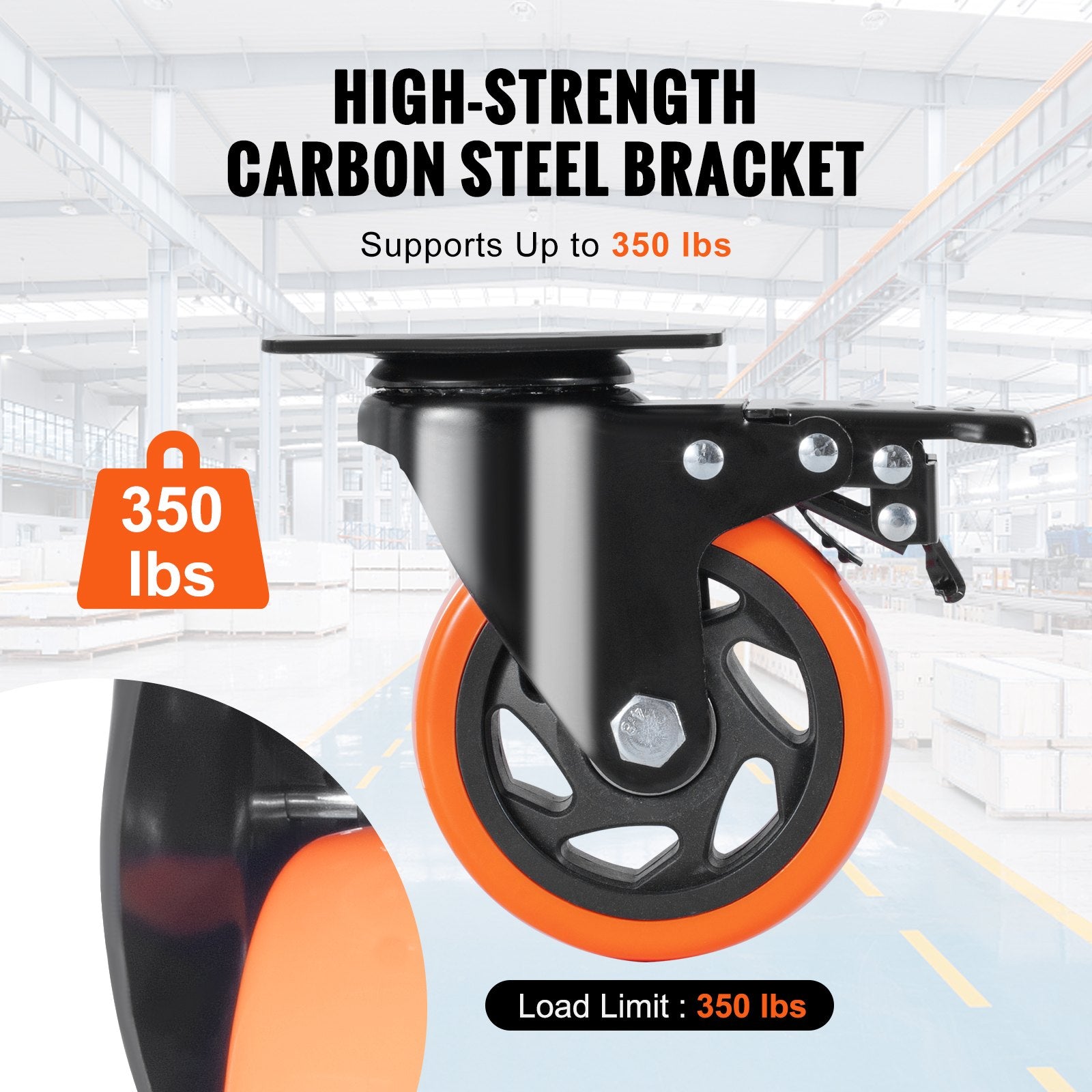 Caster Wheels, 101.6 mm Swivel Plate Casters, Set of 4, with Security A/B Locking No Noise PVC Wheels, Heavy V952-PBJLCSJAZ4J3LNWL1V0