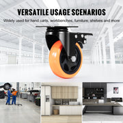 Caster Wheels, 101.6 mm Swivel Plate Casters, Set of 4, with Security A/B Locking No Noise PVC Wheels, Heavy V952-PBJLCSJAZ4J3LNWL1V0
