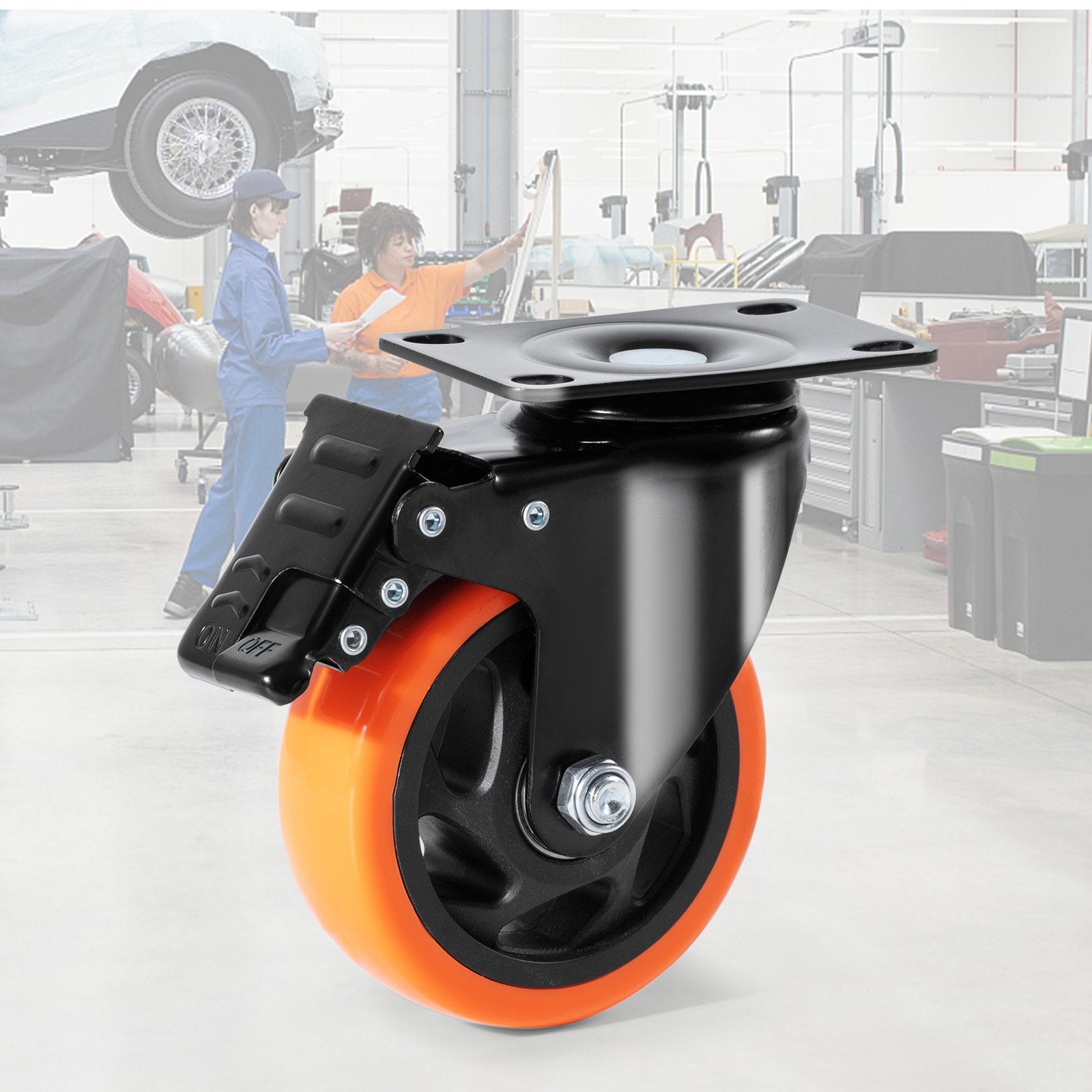 Caster Wheels, 101.6 mm Swivel Plate Casters, Set of 4, with Security A/B Locking No Noise PVC Wheels, Heavy V952-PBJLCSJAZ4J3LNWL1V0