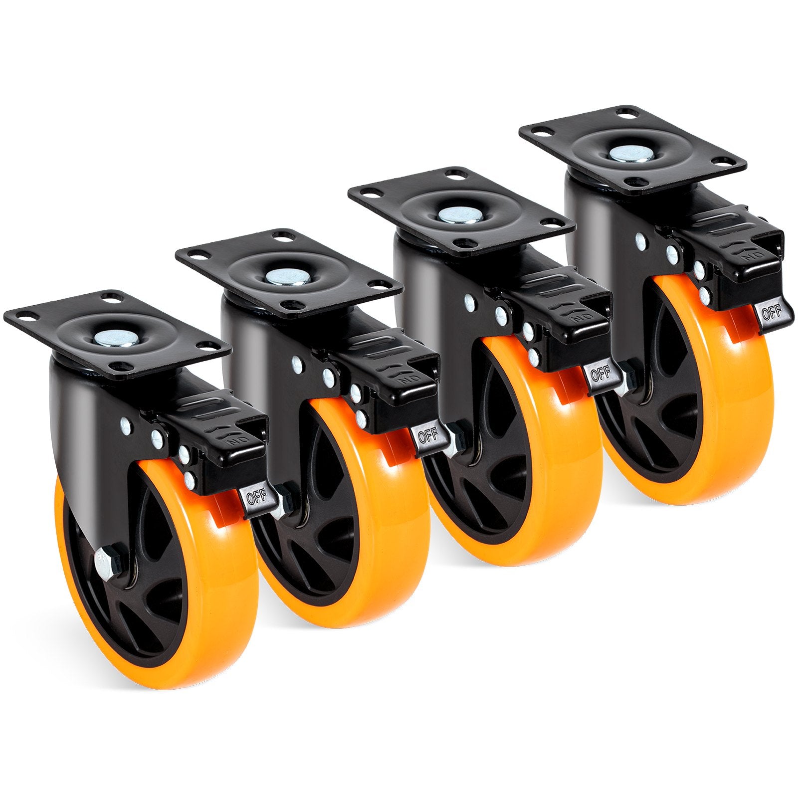Caster Wheels, 127 mm Swivel Plate Casters, Set of 4, with Security A/B Locking No Noise PVC Wheels, Heavy V952-PBJLCSJAZ4J4XPOVCV0