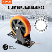 Caster Wheels, 127 mm Swivel Plate Casters, Set of 4, with Security A/B Locking No Noise PVC Wheels, Heavy V952-PBJLCSJAZ4J4XPOVCV0