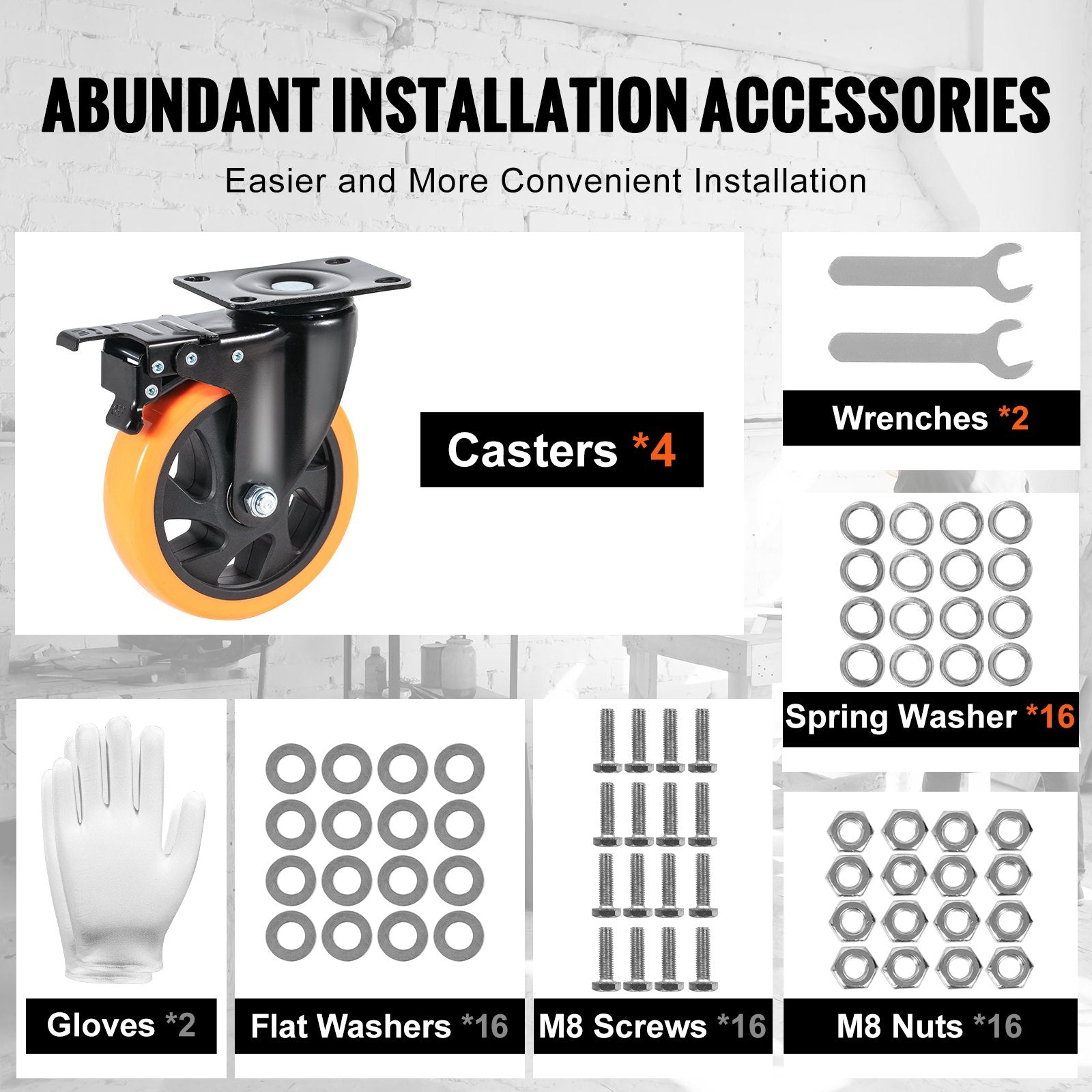 Caster Wheels, 127 mm Swivel Plate Casters, Set of 4, with Security A/B Locking No Noise PVC Wheels, Heavy V952-PBJLCSJAZ4J4XPOVCV0