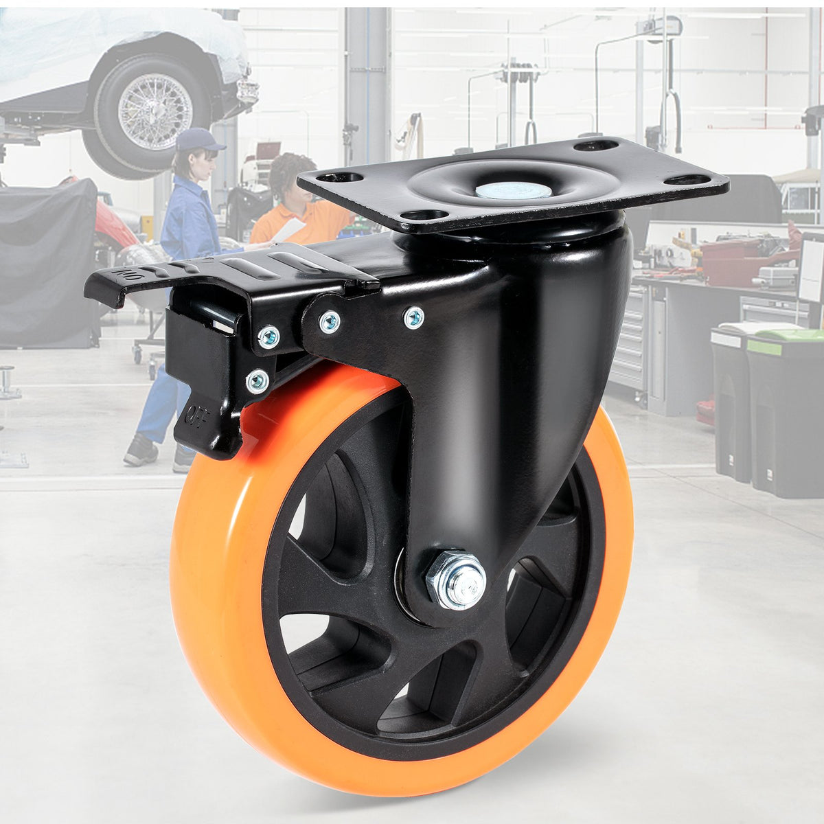Caster Wheels, 127 mm Swivel Plate Casters, Set of 4, with Security A/B Locking No Noise PVC Wheels, Heavy V952-PBJLCSJAZ4J4XPOVCV0