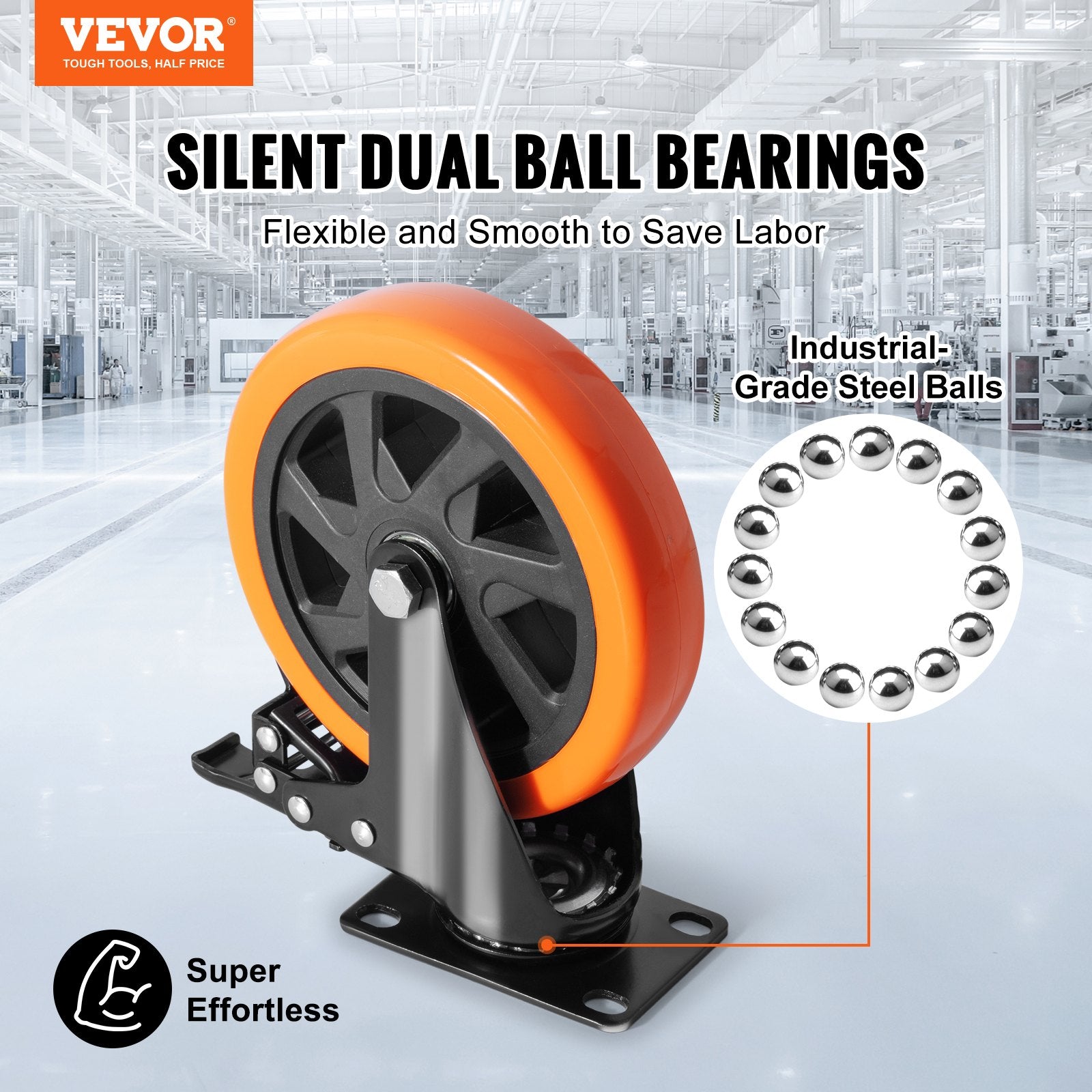 Caster Wheels, 152.4 mm Swivel Plate Casters, Set of 4, with Security A/B Locking No Noise PVC Wheels, Heavy V952-PBJLCSJAZ4J56BOYXV0