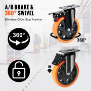 Caster Wheels, 152.4 mm Swivel Plate Casters, Set of 4, with Security A/B Locking No Noise PVC Wheels, Heavy V952-PBJLCSJAZ4J56BOYXV0