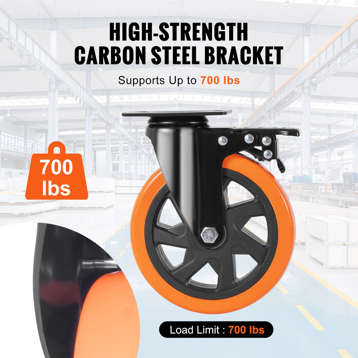 Caster Wheels, 152.4 mm Swivel Plate Casters, Set of 4, with Security A/B Locking No Noise PVC Wheels, Heavy V952-PBJLCSJAZ4J56BOYXV0