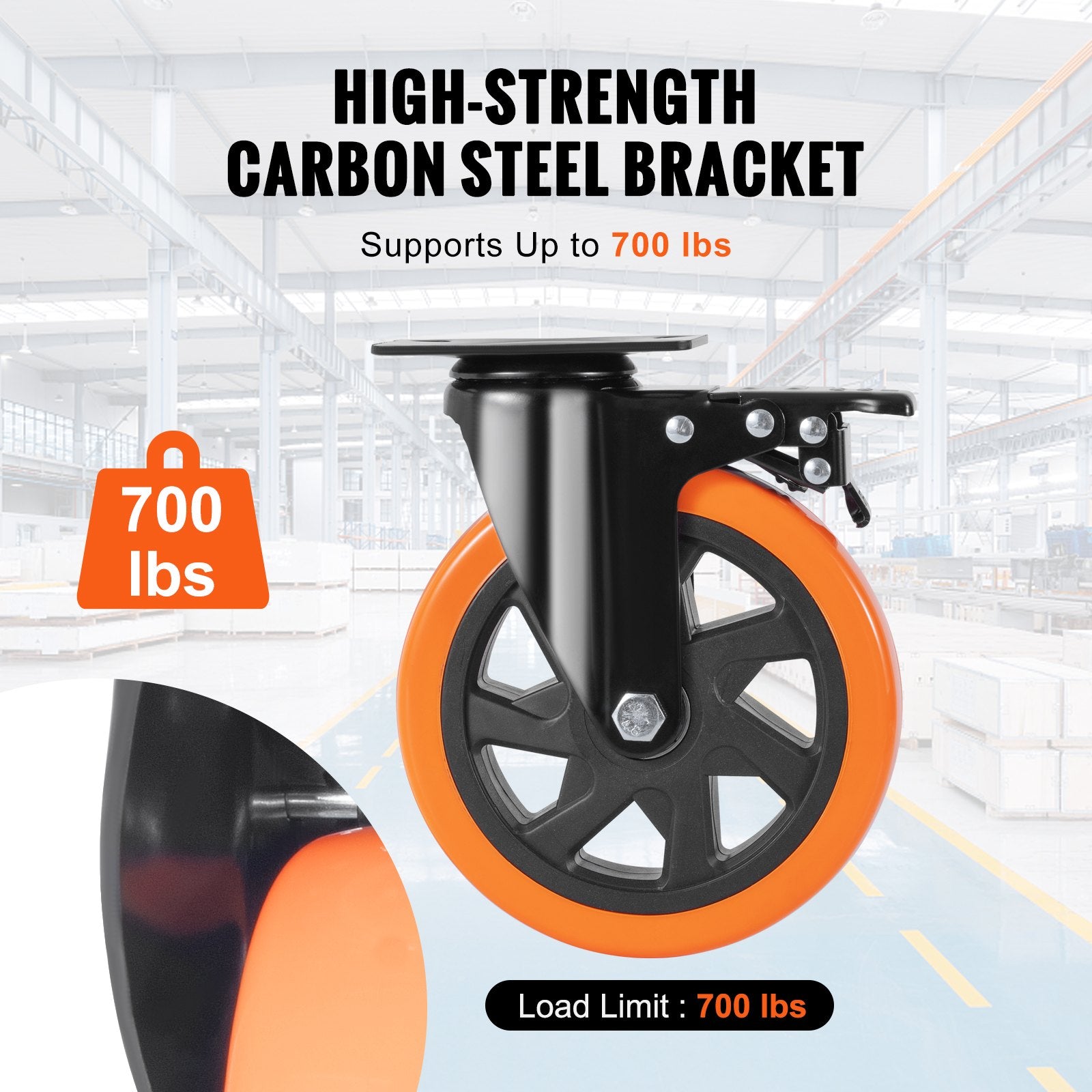 Caster Wheels, 152.4 mm Swivel Plate Casters, Set of 4, with Security A/B Locking No Noise PVC Wheels, Heavy V952-PBJLCSJAZ4J56BOYXV0