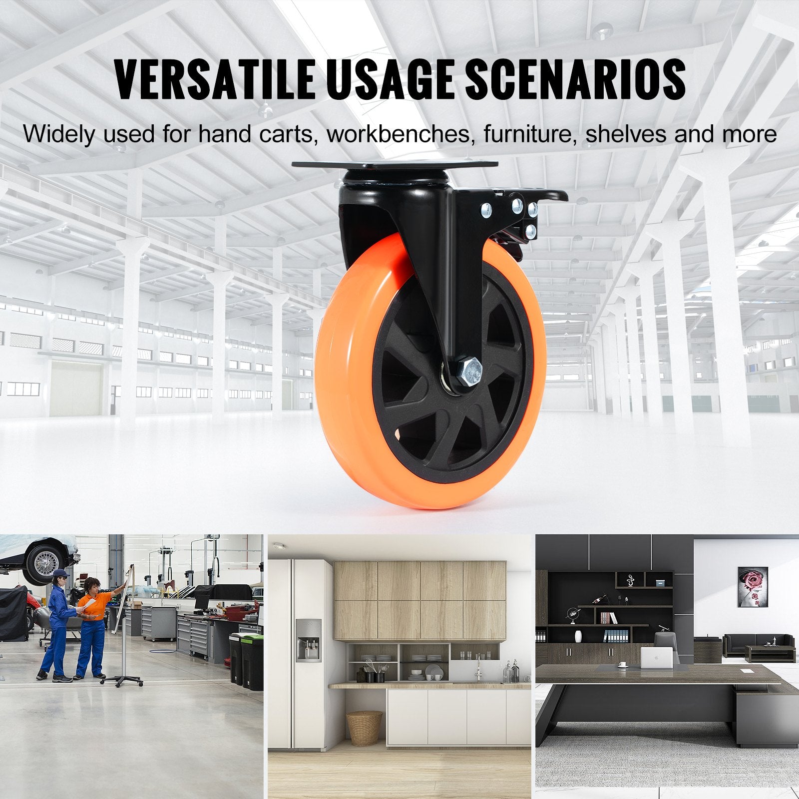Caster Wheels, 152.4 mm Swivel Plate Casters, Set of 4, with Security A/B Locking No Noise PVC Wheels, Heavy V952-PBJLCSJAZ4J56BOYXV0