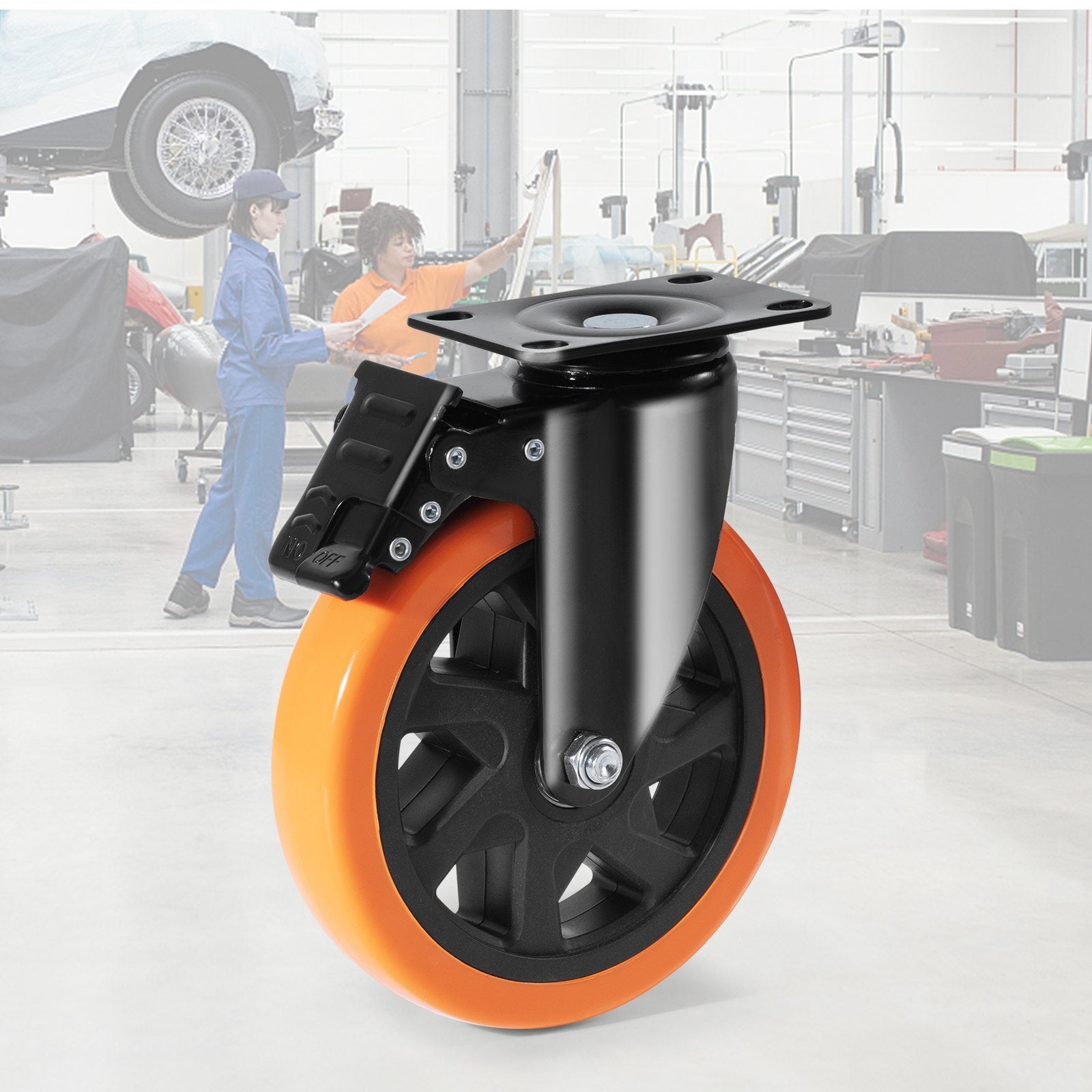 Caster Wheels, 152.4 mm Swivel Plate Casters, Set of 4, with Security A/B Locking No Noise PVC Wheels, Heavy V952-PBJLCSJAZ4J56BOYXV0