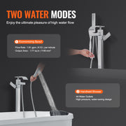 Freestanding Bathtub Faucet, Floor Mount, Freestanding Tub Filler, Shower Mixer Taps, Two Water Modes, Swivel V952-PBKSLTLSNSFXVFF0JV0