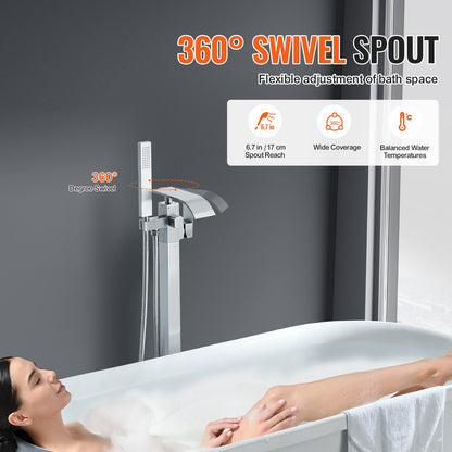 Freestanding Bathtub Faucet, Floor Mount, Freestanding Tub Filler, Shower Mixer Taps, Two Water Modes, Swivel V952-PBKSLTLSNSFXVFF0JV0