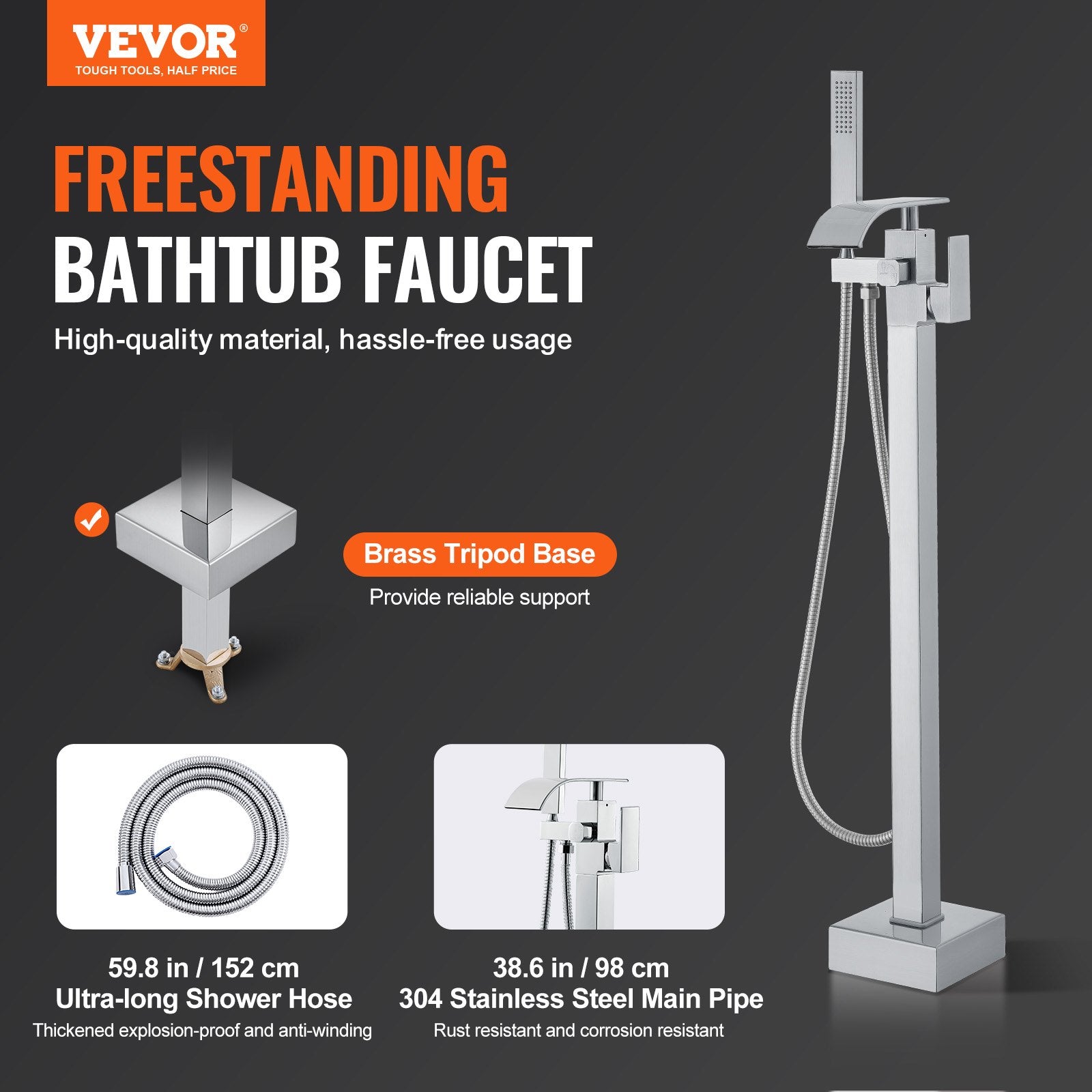 Freestanding Bathtub Faucet, Floor Mount, Freestanding Tub Filler, Shower Mixer Taps, Two Water Modes, 360 V952-PBKSLTPGGSFXY1TTZV0
