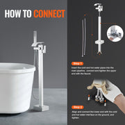 Freestanding Bathtub Faucet, Floor Mount, Freestanding Tub Filler, Shower Mixer Taps, Two Water Modes, 360 V952-PBKSLTPGGSFXY1TTZV0
