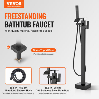 Freestanding Bathtub Faucet, Floor Mount, Freestanding Tub Filler, Shower Mixer Taps, Two Water Modes, 360 V952-PBKSLTSFXYGHC2R75V0