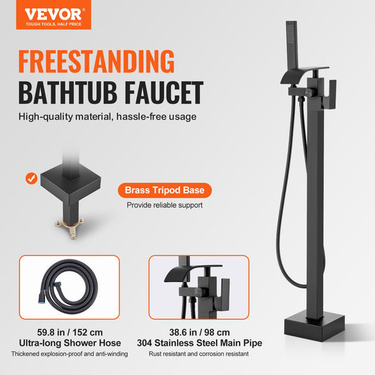 Freestanding Bathtub Faucet, Floor Mount, Freestanding Tub Filler, Shower Mixer Taps, Two Water Modes, 360 V952-PBKSLTSFXYGHC2R75V0