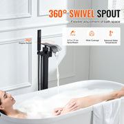 Freestanding Bathtub Faucet, Floor Mount, Freestanding Tub Filler, Shower Mixer Taps, Two Water Modes, 360 V952-PBKSLTSFXYGHC2R75V0