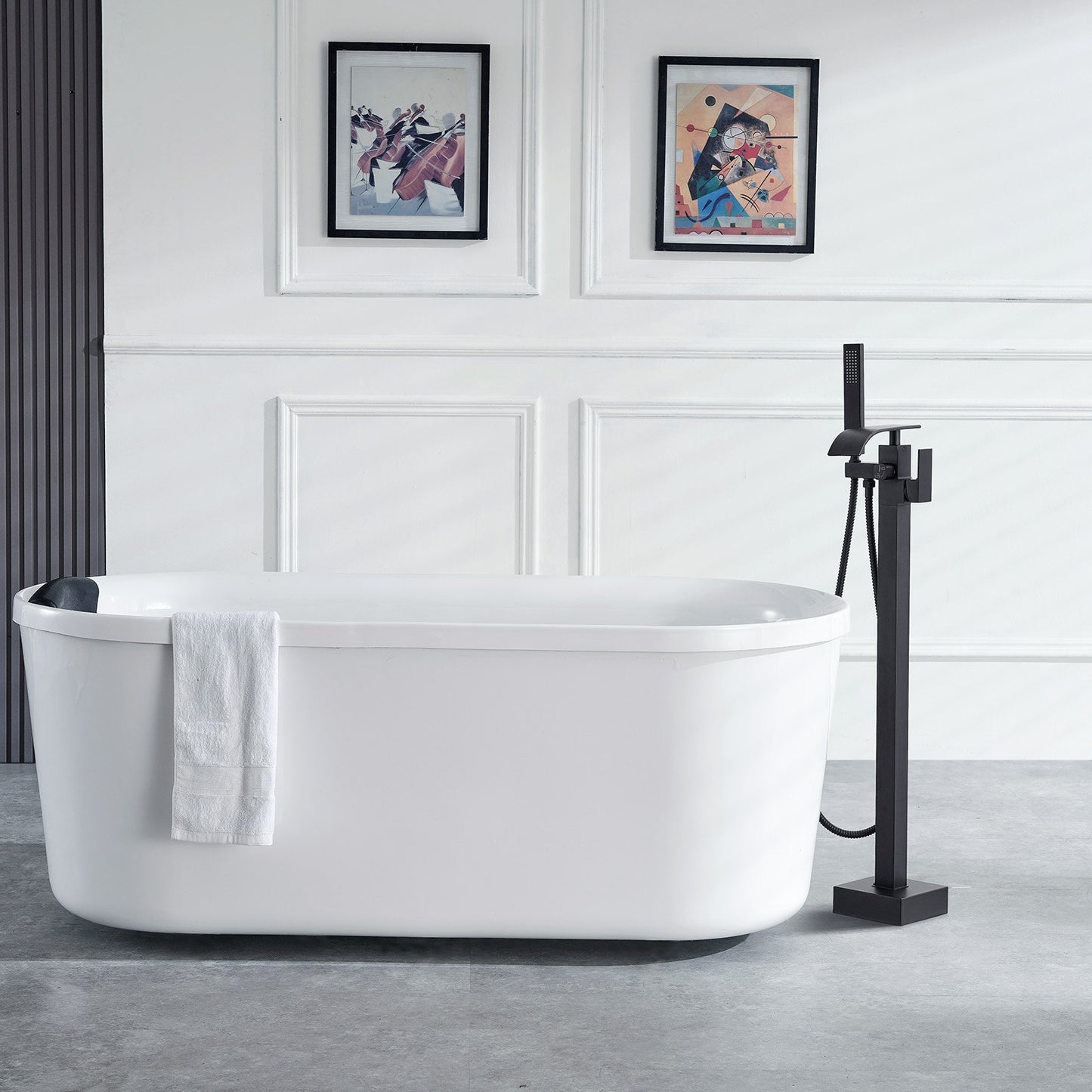 Freestanding Bathtub Faucet, Floor Mount, Freestanding Tub Filler, Shower Mixer Taps, Two Water Modes, 360 V952-PBKSLTSFXYGHC2R75V0