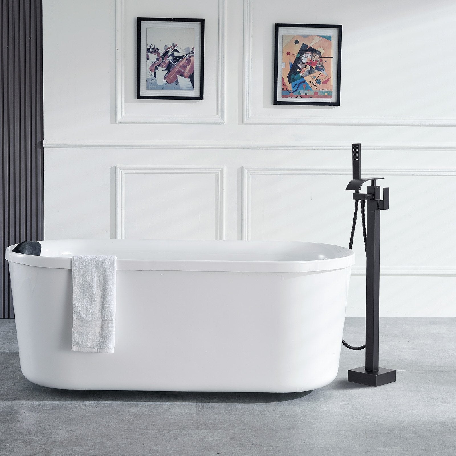 Freestanding Bathtub Faucet, Floor Mount, Freestanding Tub Filler, Shower Mixer Taps, Two Water Modes, 360 V952-PBKSLTSFXYGHC2R75V0