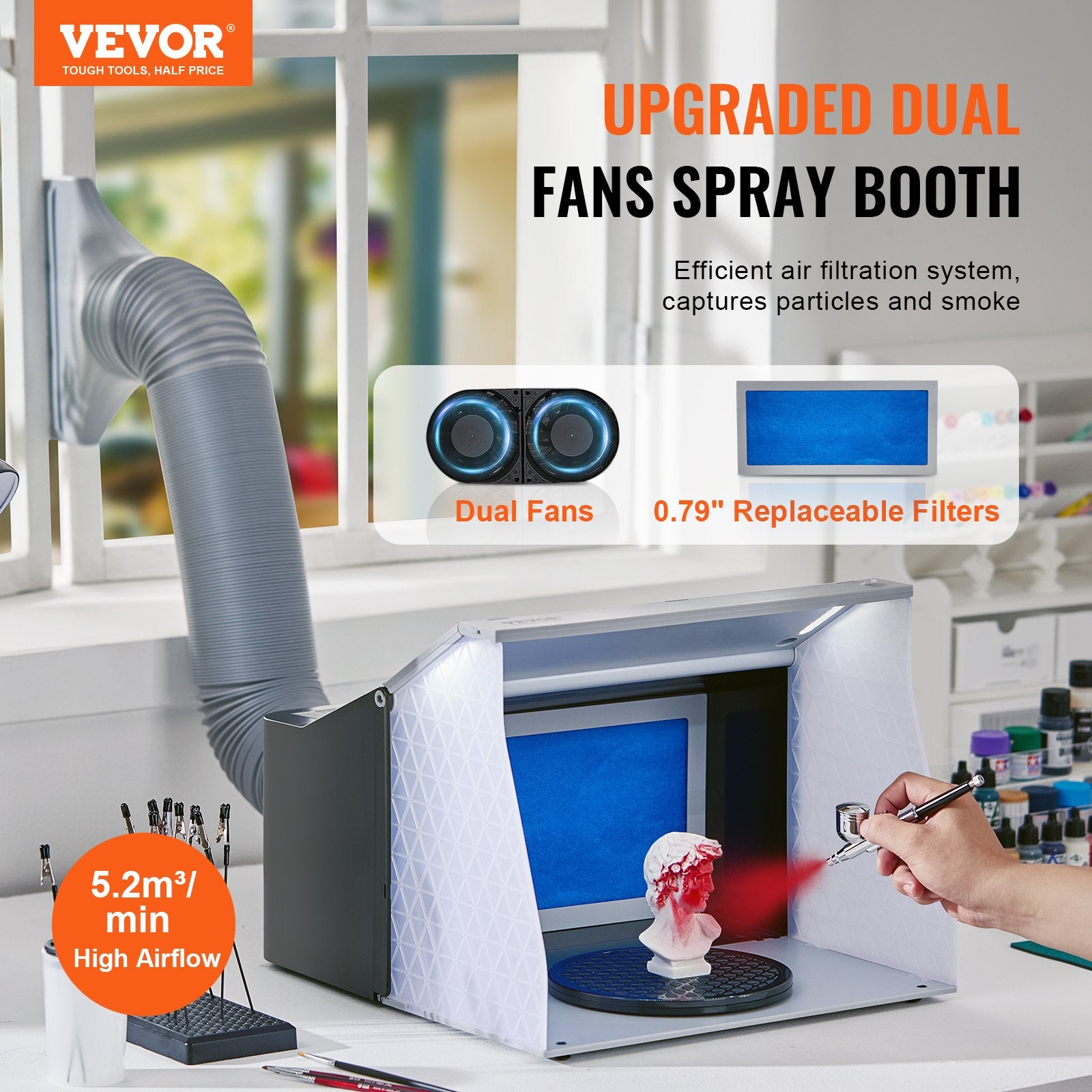 Airbrush Spray Booth, Portable Hobby Airbrush Paint Spray Booth Kit with 4 LED Light, Powerful Dual Exhaust V952-PBSPQF404633C9KMSV3