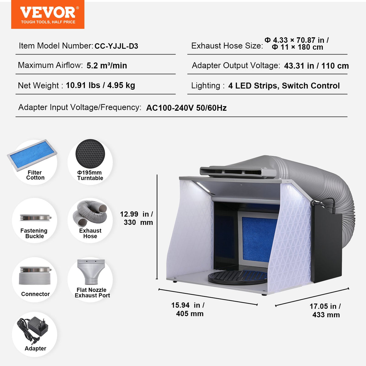Airbrush Spray Booth, Portable Hobby Airbrush Paint Spray Booth Kit with 4 LED Light, Powerful Dual Exhaust V952-PBSPQF404633C9KMSV3
