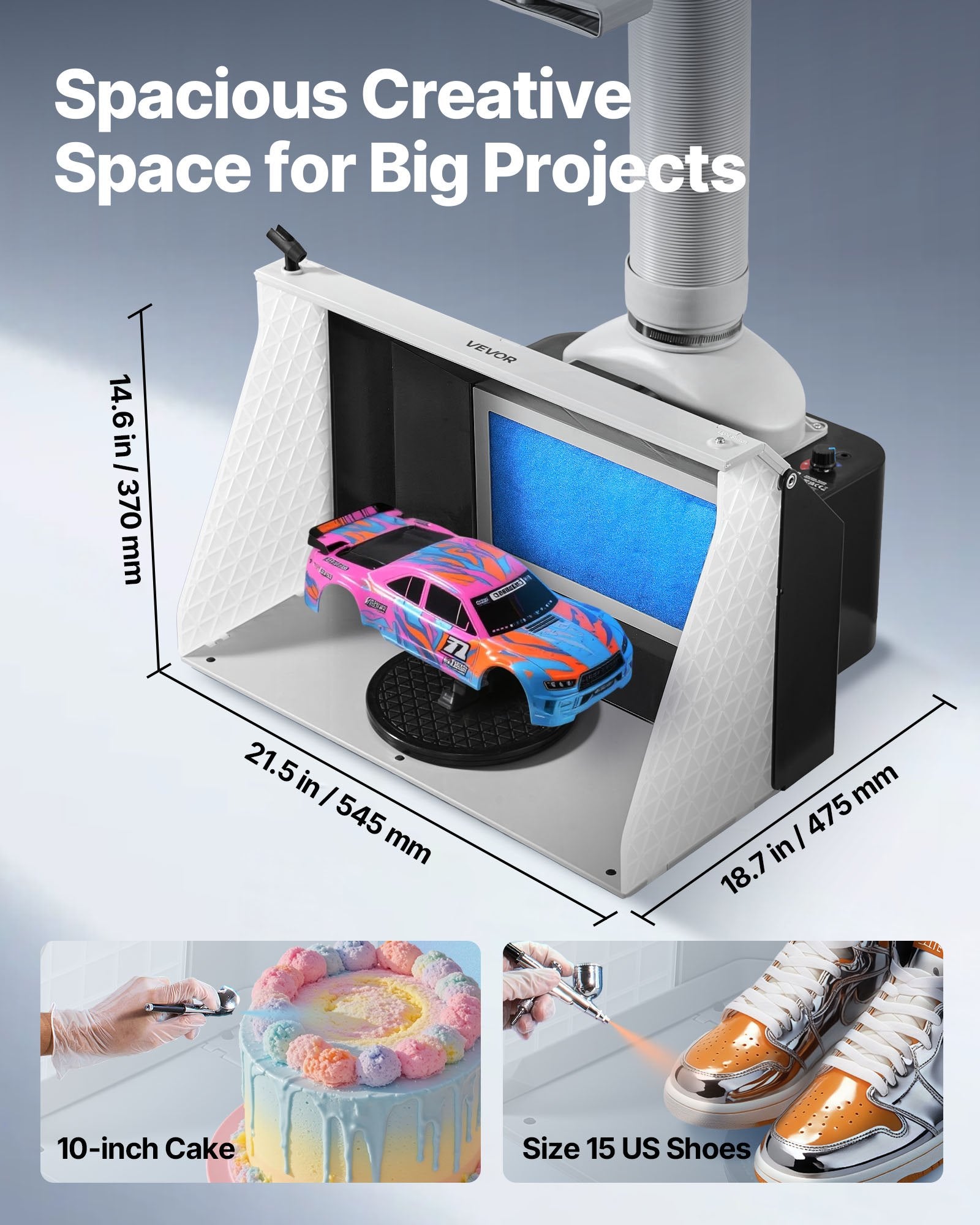 Airbrush Spray Booth, Dual Fans, 545 x 475 x 370 mm, Portable Hobby Airbrush Paint Spray Booth Kit with 3 LED V952-PBSPQFW56D491KUC3001V3