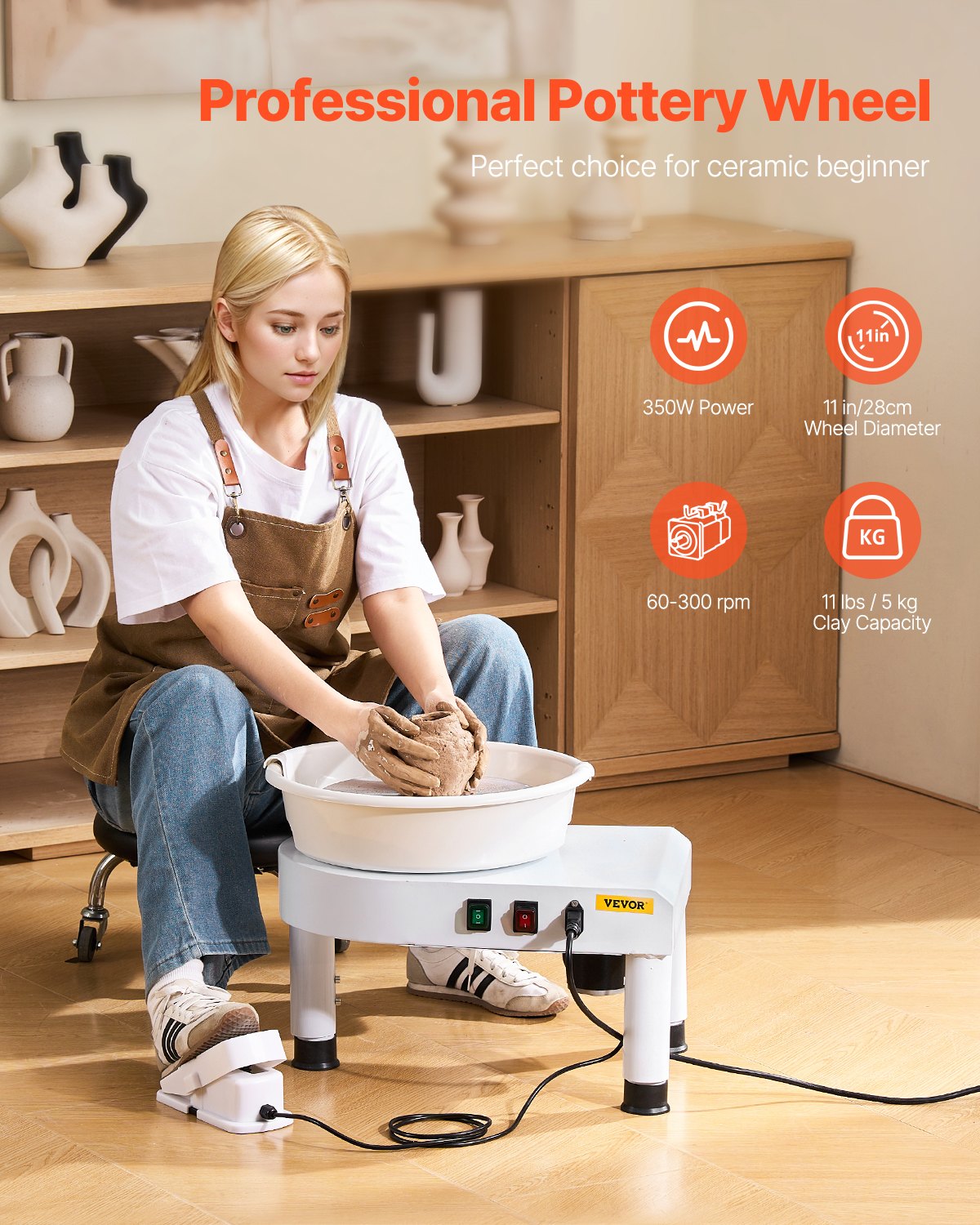 Pottery Wheel, 28 cm Ceramic Wheel Forming Machine, 60-300 RPM Speed Adjustable Foot Pedal, Adjustable Lift V952-PDSLPJ28CMBSRQ5F9V3