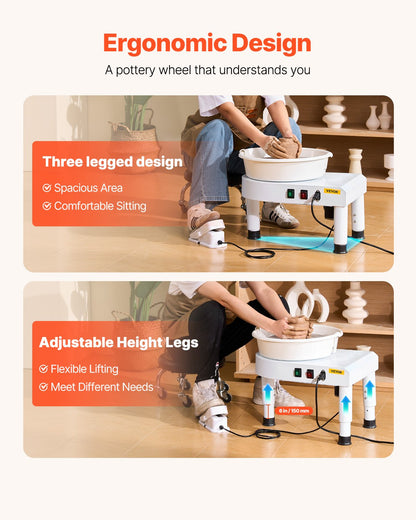 Pottery Wheel, 28 cm Ceramic Wheel Forming Machine, 60-300 RPM Speed Adjustable Foot Pedal, Adjustable Lift V952-PDSLPJ28CMBSRQ5F9V3