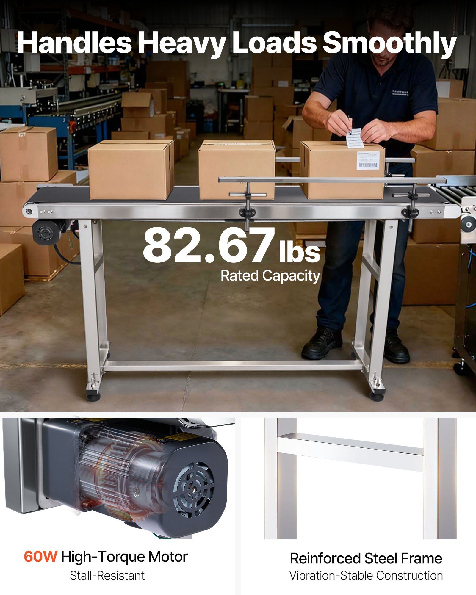 Belt Conveyor, 1498.6 x 198.1 mm Conveyor Table Heavy Duty Stainless Steel Motorized Belt Conveyor for Inkjet V952-PDSSJ59X78INQJ12NV3
