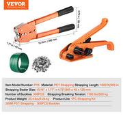 Banding Strapping Kit with Strapping Tensioner Tool, Banding Sealer Tool, 300 m Length PET Band, 300 Metal V952-PETDKZTJ300MT0YJ7V0